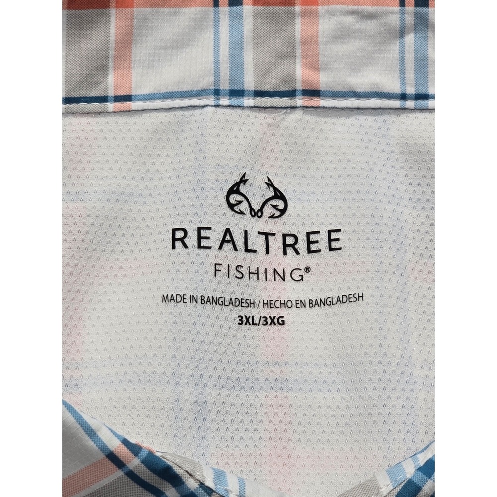 Realtree Fishing Plaid Short Sleeve Button Up Shirt Blue Moon Mens 3XL - Picture 3 of 10